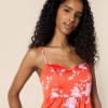 imageAmazon Essentials Womens Fit and Flare Empire Waisted Cotton Sateen Tiered Maxi DressOrange Pastel Lilac Roses Big