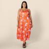 imageAmazon Essentials Womens Fit and Flare Empire Waisted Cotton Sateen Tiered Maxi DressOrange Pastel Lilac Roses Big