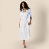 imageAmazon Essentials Womens Fit and Flare Empire Waisted Cotton Sateen Tiered Maxi DressWhite