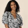 imageAmazon Essentials Womens RegularFit Cotton Sateen Puff Sleeve Midi DressBlack Ivory Folk Floral
