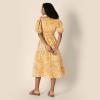 imageAmazon Essentials Womens RegularFit Cotton Sateen Puff Sleeve Midi DressGolden Yellow Beige Multi Folk Floral