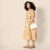 imageAmazon Essentials Womens RegularFit Cotton Sateen Puff Sleeve Midi DressGolden Yellow Beige Multi Folk Floral