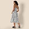 imageAmazon Essentials Womens RegularFit Cotton Sateen Smocked Bodice Midi DressBlack Ivory Folk Floral