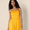 imageAmazon Essentials Womens RegularFit Cotton Sateen Smocked Bodice Midi DressGolden Yellow