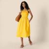 imageAmazon Essentials Womens RegularFit Cotton Sateen Smocked Bodice Midi DressGolden Yellow