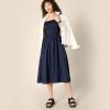 imageAmazon Essentials Womens RegularFit Cotton Sateen Smocked Bodice Midi DressNavy