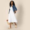 imageAmazon Essentials Womens RegularFit Cotton Sateen Smocked Bodice Midi DressWhite