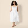 imageAmazon Essentials Womens RegularFit Cotton Sateen Smocked Bodice Midi DressWhite
