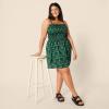 imageAmazon Essentials Womens RegularFit Cotton Sateen Smocked Bodice Short DressDark Green Birds