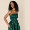 imageAmazon Essentials Womens RegularFit Cotton Sateen Smocked Bodice Short DressDark Green Birds