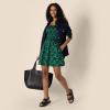 imageAmazon Essentials Womens RegularFit Cotton Sateen Smocked Bodice Short DressDark Green Birds