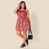 imageAmazon Essentials Womens RegularFit Cotton Sateen Smocked Bodice Short DressHot Pink Red Leafy Floral