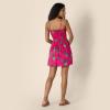 imageAmazon Essentials Womens RegularFit Cotton Sateen Smocked Bodice Short DressHot Pink Red Leafy Floral
