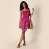 imageAmazon Essentials Womens RegularFit Cotton Sateen Smocked Bodice Short DressHot Pink Red Leafy Floral