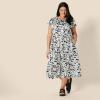 imageAmazon Essentials Womens RelaxedFit Cotton Sateen Crewneck Tiered Midi DressBlack Ivory Folk Floral