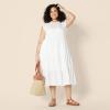 imageAmazon Essentials Womens RelaxedFit Cotton Sateen Crewneck Tiered Midi DressWhite