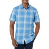 imageAmazon Essentials mens Shortsleeve Regularfit Stretch Poplin ShirtBlue Peach Plaid