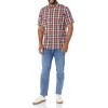 imageAmazon Essentials mens Shortsleeve Regularfit Stretch Poplin ShirtNavy Red White Plaid