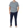 imageAmazon Essentials Mens Cotton Modal TShirt and FullLength Bottom Pajama SetBlack Navy Mix Stripe