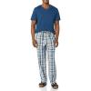 imageAmazon Essentials Mens Cotton Poplin Pant with Cotton Jersey TShirt Pajama SetIndigoNavy Plaid