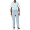 imageAmazon Essentials Mens Cotton Poplin Pant with Cotton Jersey TShirt Pajama SetLight Blue Geo Print