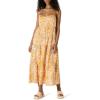 imageAmazon Essentials Womens Fit and Flare Empire Waisted Cotton Sateen Tiered Maxi DressGolden Yellow Beige Multi Folk Floral