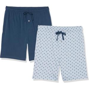 imageAmazon Essentials Mens 7quot Cotton Knit Pajama Shorts Pack of 2BlueIndigo Flamingo