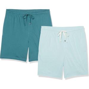 imageAmazon Essentials Mens 7quot Cotton Knit Pajama Shorts Pack of 2Dark Turquoise GreenIce Blue