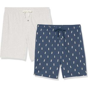 imageAmazon Essentials Mens 7quot Cotton Knit Pajama Shorts Pack of 2Grey HeatherIndigo Pineapple