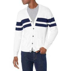 imageAmazon Essentials Mens Cotton Cardigan SweaterNavy White Rugby Stripe