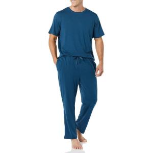 imageAmazon Essentials Mens Cotton Modal TShirt and FullLength Bottom Pajama SetDark Blue