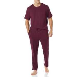 imageAmazon Essentials Mens Cotton Modal TShirt and FullLength Bottom Pajama SetDark Burgundy