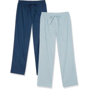 imageAmazon Essentials Mens Cotton Poplin FullLength Pajama Bottoms Pack of 2Blue Geo PrintIndigo