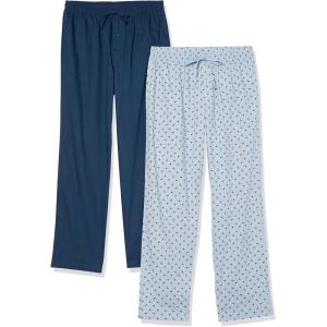 imageAmazon Essentials Mens Cotton Poplin FullLength Pajama Bottoms Pack of 2Ice Blue FlamingoIndigo