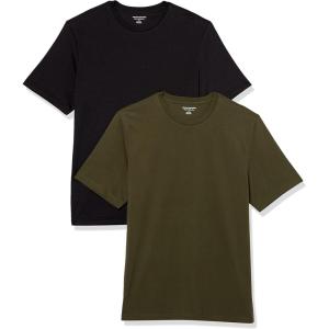 imageAmazon Essentials Mens Cotton RegularFit ShortSleeve Crewneck TShirt Pack of 2BlackOlive