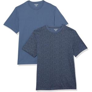 imageAmazon Essentials Mens Cotton RegularFit ShortSleeve Crewneck TShirt Pack of 2Navy Floral PrintWashed Blue