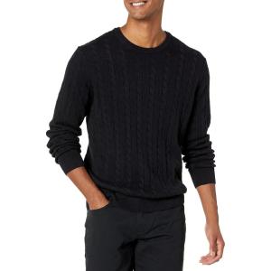 imageAmazon Essentials Mens Crewneck Cable Cotton SweaterBlack