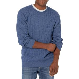 imageAmazon Essentials Mens Crewneck Cable Cotton SweaterBlue Heather