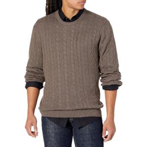 imageAmazon Essentials Mens Crewneck Cable Cotton SweaterBrown Heather