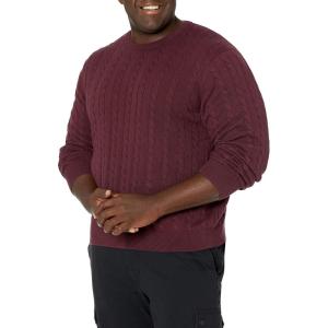 imageAmazon Essentials Mens Crewneck Cable Cotton SweaterBurgundy