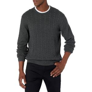 imageAmazon Essentials Mens Crewneck Cable Cotton SweaterCharcoal Heather