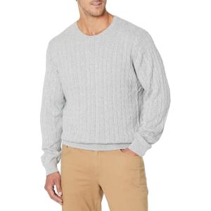 imageAmazon Essentials Mens Crewneck Cable Cotton SweaterLight Grey Heather