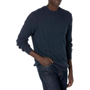 imageAmazon Essentials Mens Crewneck Cable Cotton SweaterNavy
