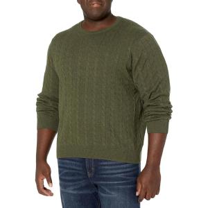 imageAmazon Essentials Mens Crewneck Cable Cotton SweaterOlive Heather