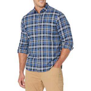 imageAmazon Essentials Mens Flannel Shirts Long Sleeve SlimFit Button Down PlaidBlack Blue Plaid