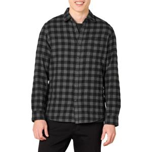 imageAmazon Essentials Mens Flannel Shirts Long Sleeve SlimFit Button Down PlaidBlack Charcoal Buffalo Plaid