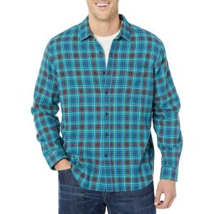 imageAmazon Essentials Mens Flannel Shirts Long Sleeve SlimFit Button Down PlaidBlack Teal Blue Plaid