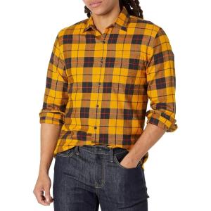imageAmazon Essentials Mens Flannel Shirts Long Sleeve SlimFit Button Down PlaidBlack Yellow Plaid