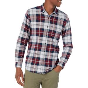 imageAmazon Essentials Mens Flannel Shirts Long Sleeve SlimFit Button Down PlaidBurgundy Grey Plaid