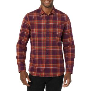 imageAmazon Essentials Mens Flannel Shirts Long Sleeve SlimFit Button Down PlaidBurgundy Orange Plaid